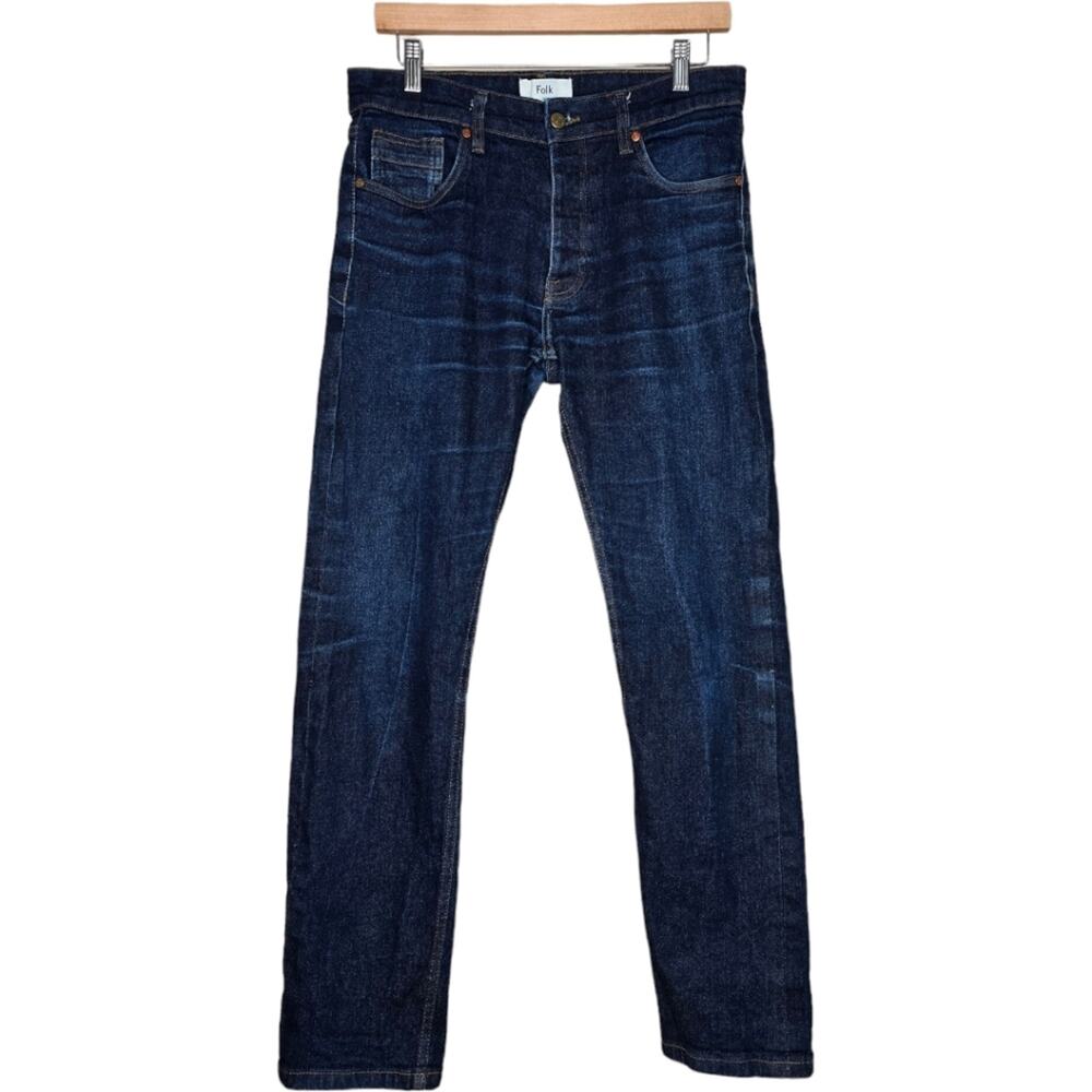 Folk Dark Wash Selvedge Straight Leg Slim Fit Jeans Size 34W‎